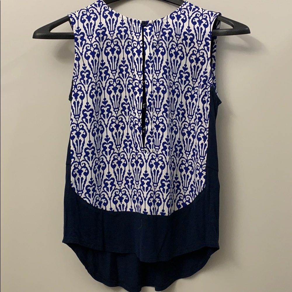 Navy & White Sleeveless Blouse Top